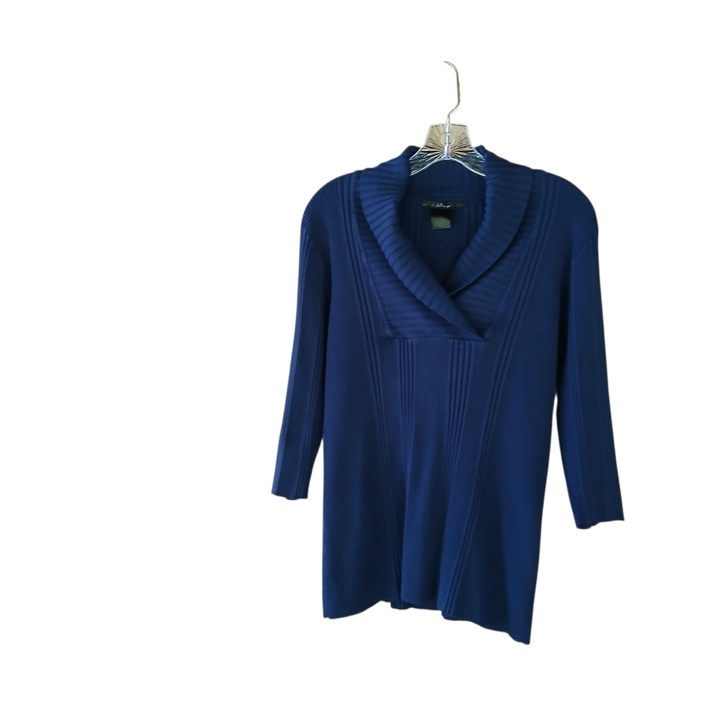 United States Sweaters Navy Ribbed Knit Shawl Collar 3/4 Sleeve Sweater Size 1X